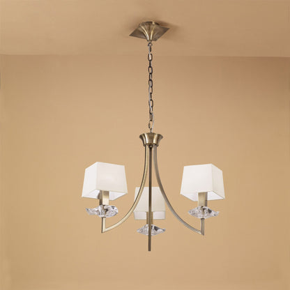 Mantra Akira 54cm Pendant 3 Light E14, Antique Brass with Cream Shades