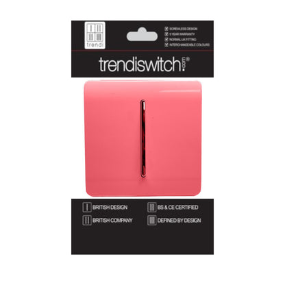 Trendi 1 Gang 2 Way 240V Screwless Artistic Modern Glossy 10 Amp Chrome Rocker Electrical Wall Light Switch in Strawberry Red (5 pack)