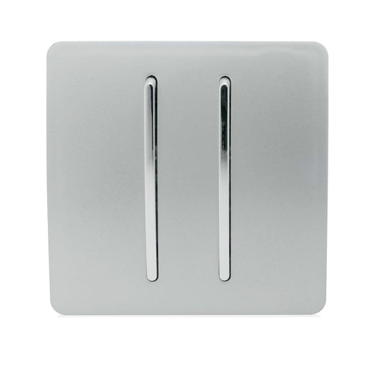 Trendi 2 Gang (2 Way & 3 way Intermediate) 240V Screwless Raised Front Plate Plastic Artistic Modern Glossy 10 Amp Chrome Rocker Double Electrical Wall Light Switch Platinum Silver- ART-SS29SI