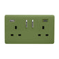 Trendi 2 Gang Artistic Modern Glossy 13 Amp 2 x Type A & C 3100 mA USB Switched Plug Socket Moss Green
