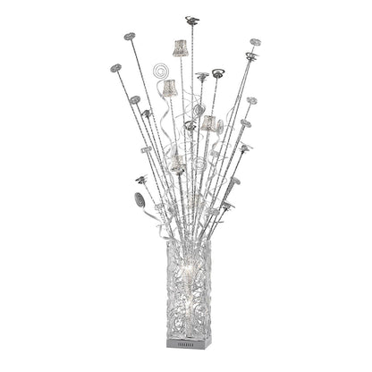 Diyas Home Koil Aluminium (DH) Koil Floor Lamp 7 Light G4 Aluminium/White/Crystal, NOT LED/CFL Compatible
