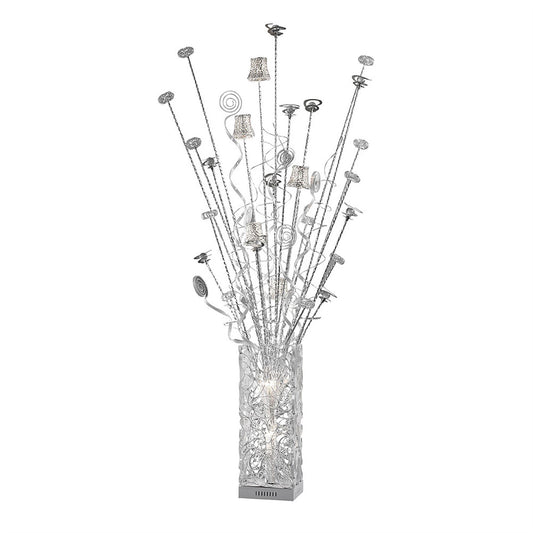 Diyas Home Koil Aluminium (DH) Koil Floor Lamp 7 Light G4 Aluminium/White/Crystal, NOT LED/CFL Compatible