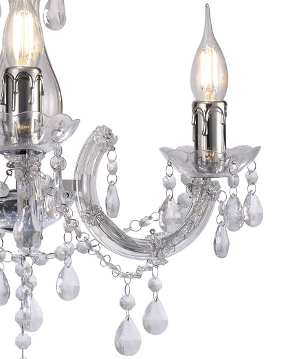 Deco Floria Chandelier with Acrylic Sconce & Acrylic Droplets 3 Light E14 Polished Chrome Finish