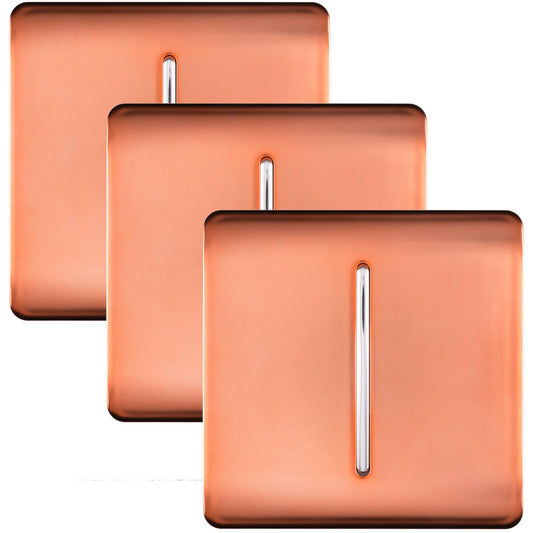 Trendi 1 Gang 2 Way 240V Screwless Artistic Modern Glossy 10 Amp Chrome Rocker Electrical Wall Light Switch in Copper (3 pack)