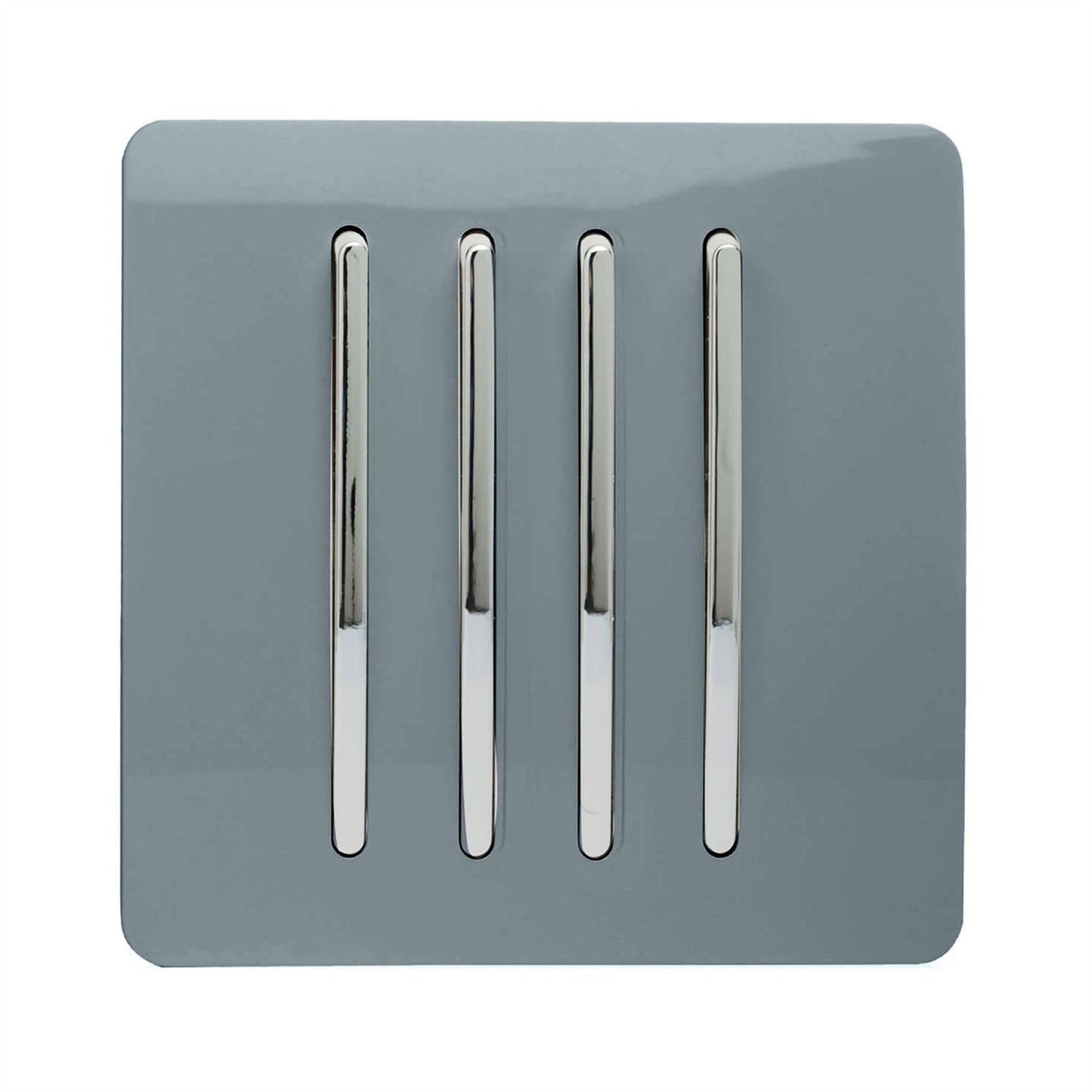 Trendi 4 Gang 2 Way Artistic Modern Glossy 10 Amp Rocker Tactile Light Switch Cool Grey