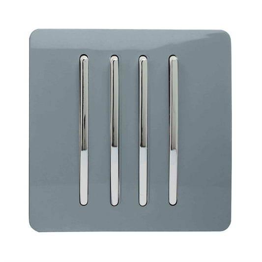 Trendi 4 Gang 2 Way Artistic Modern Glossy 10 Amp Rocker Tactile Light Switch Cool Grey