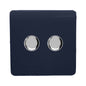 Trendi 2 Gang 2 Way 240V 100w LED Dimmer Screwless Raised Front Plate Plastic Artistic Modern Glossy 10 Amp Chrome Single Electrical Wall Light Switch in Navy - ART-2LDMNV