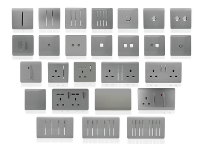 Trendi 2 Gang Artistic Modern Glossy 13 Amp Switched Tactile Plug Socket Light Grey (5 Pack)