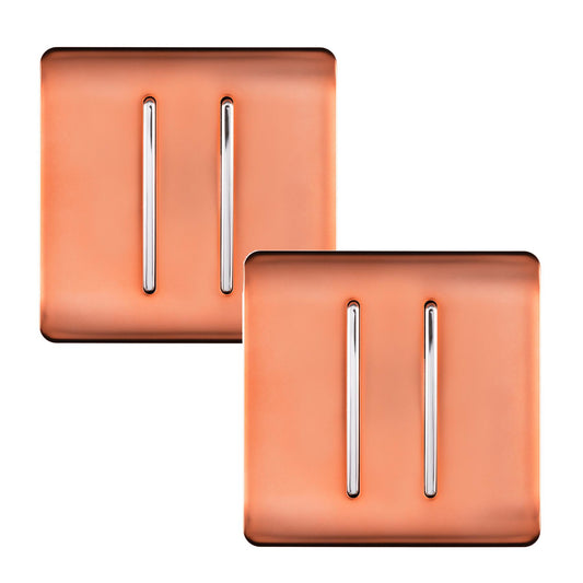 Trendi 2 Gang 2 Way 240V Screwless Artistic Modern Glossy 10 Amp Chrome Rocker Electrical Wall Light Switch in Copper (2 pack)