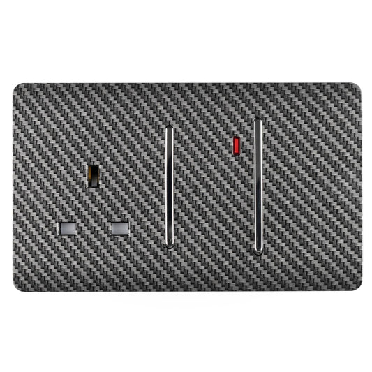 Trendi Switch 45 Amp Modern Designer Cooker Switch & 13 Amp Plug Socket with Neon in Carbon Fibre