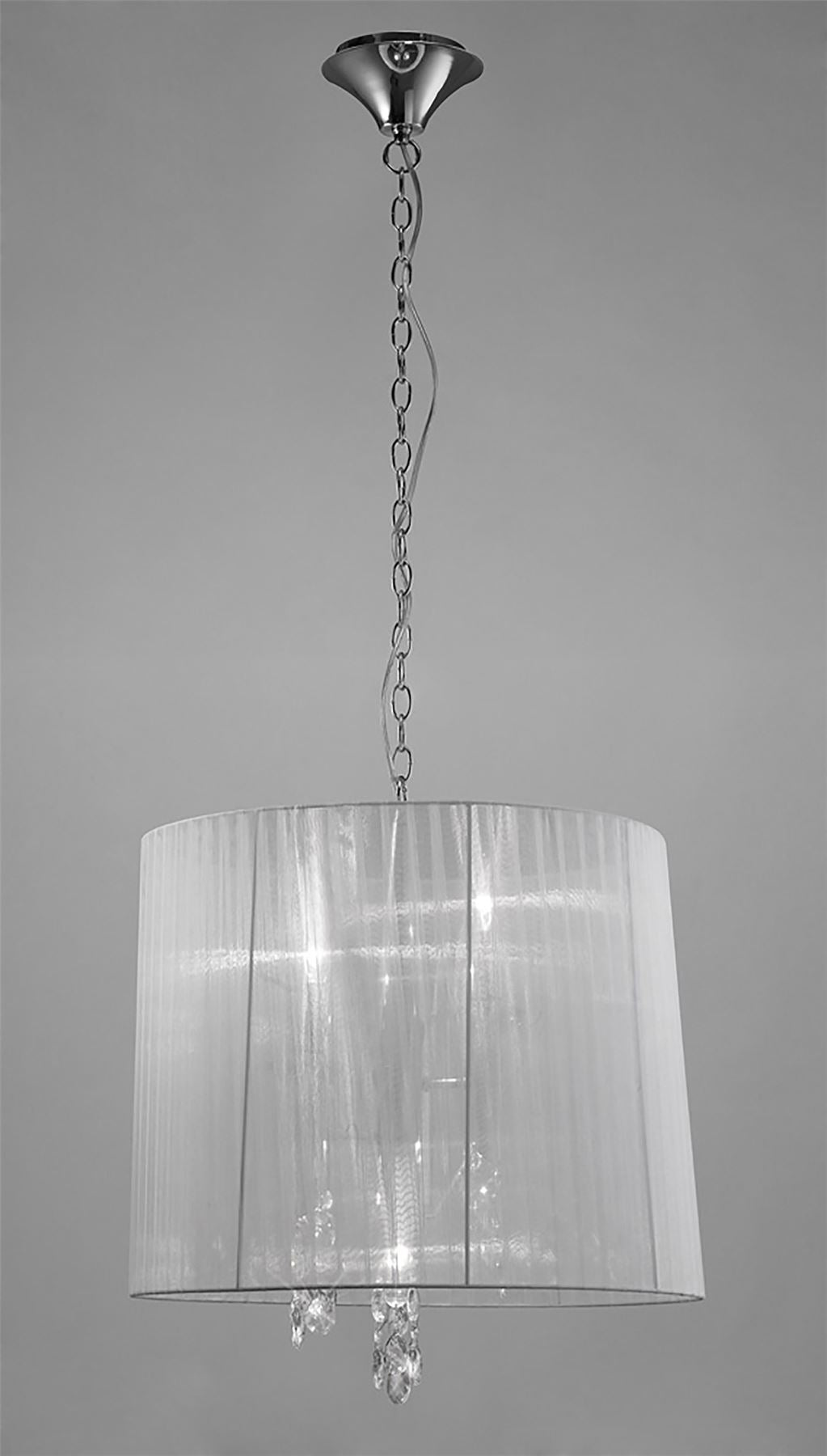 Mantra M3860 Tiffany Pendant 3+3 Light E14+G9, Polished Chrome with White Shade & Clear Crystal
