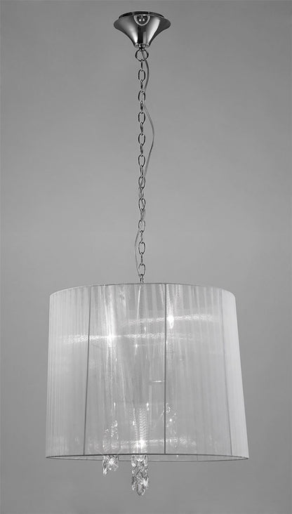 Mantra M3860 Tiffany Pendant 3+3 Light E14+G9, Polished Chrome with White Shade & Clear Crystal