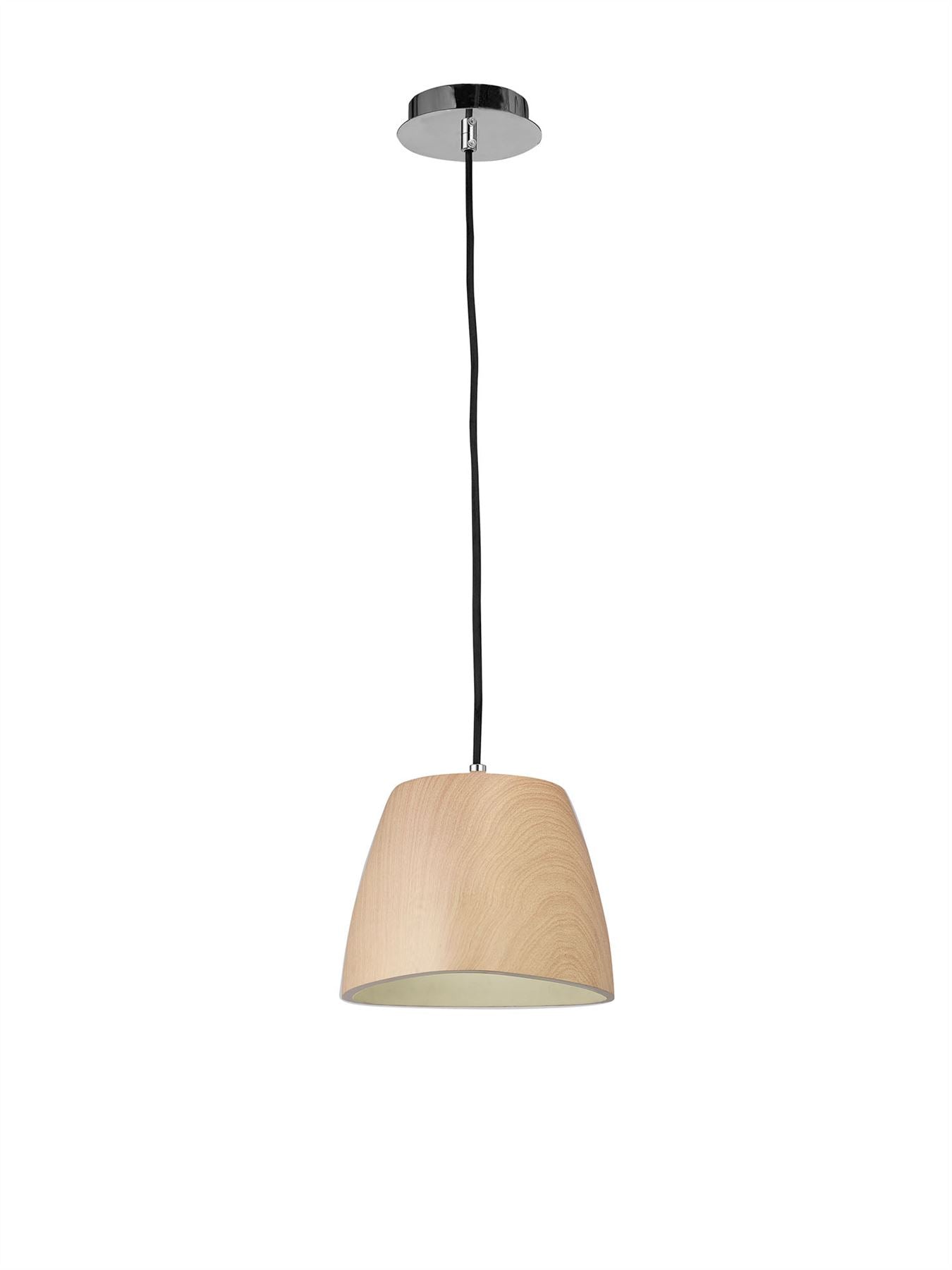 Mantra M4824 Triangle Pendant Small 1 Light E27, Beech/Polished Chrome