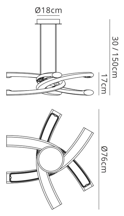 Mantra M3971 Knot Pendant 36W LED 3000K, 3600lm, Gloss Black/White Acrylic/Polished Chrome, 3yrs Warranty