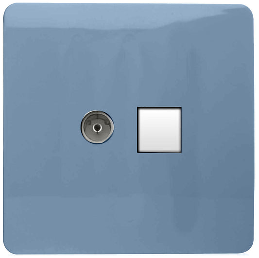 Trendi Modern Glossy Tactile TV Co-axial Socket+RJ45 Cat 5e&Cat 6 PC Ethernet Socket Sky