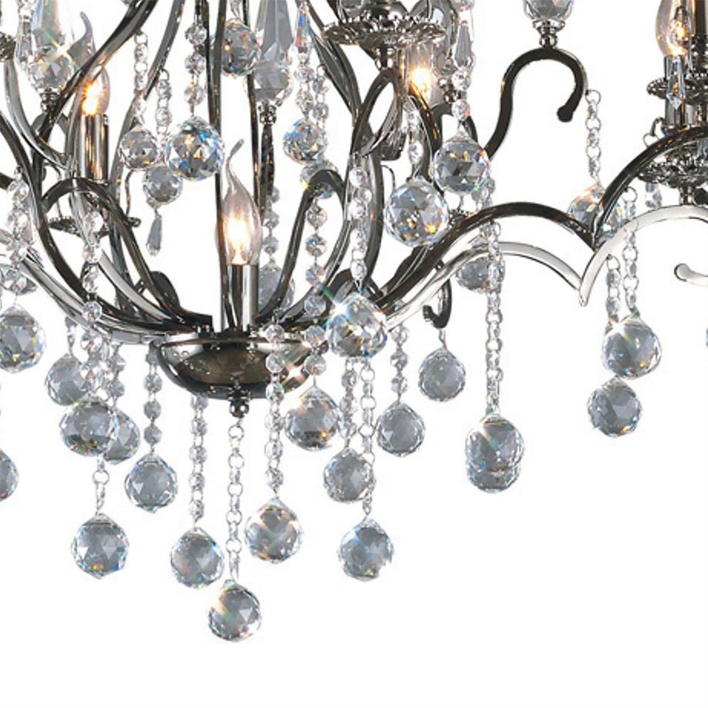 Diyas Pescara 85cm  Round 9 Light E14 Black Chrome/Crystal Ceiling Pendant Light Fitting