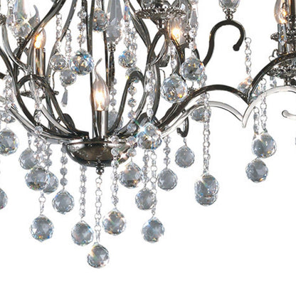 Diyas Pescara 85cm  Round 9 Light E14 Black Chrome/Crystal Ceiling Pendant Light Fitting