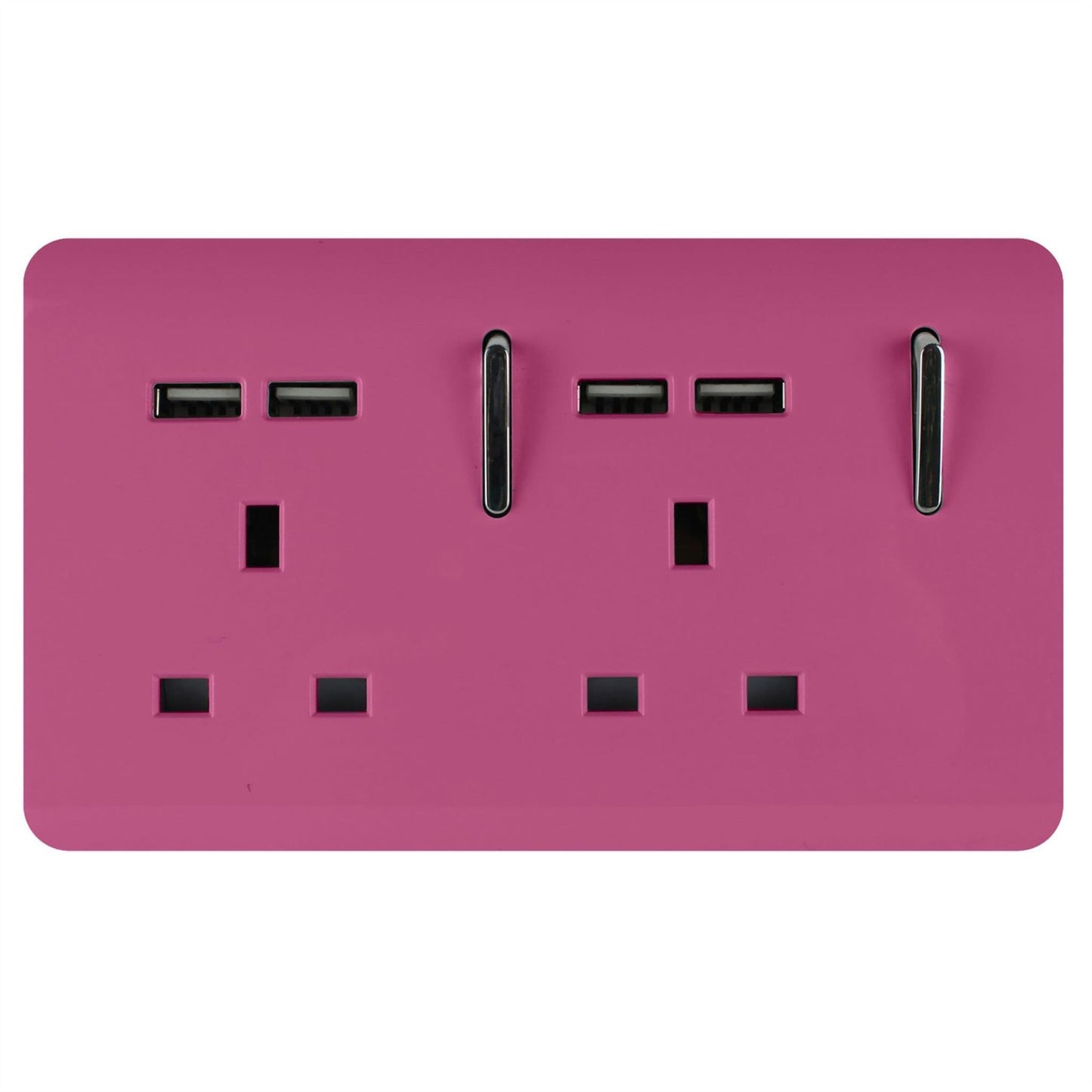 Trendi 2 Gang Artistic Modern Glossy 13 Amp 4x2.1mA USB Switched Tactile Plug Socket Pink