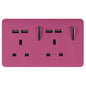 Trendi 2 Gang Artistic Modern Glossy 13 Amp 4x2.1mA USB Switched Tactile Plug Socket Pink