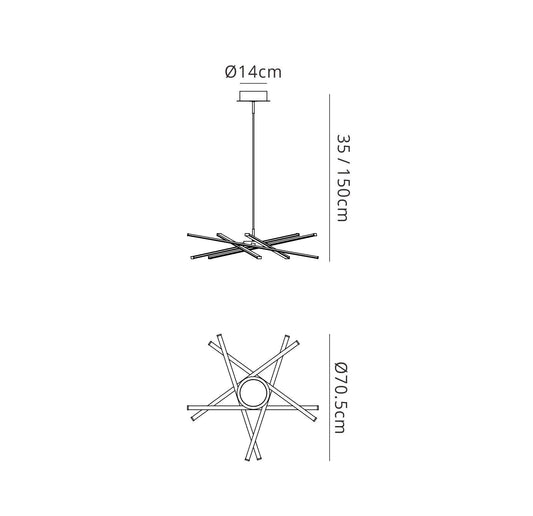 Mantra M5915 Star LED Pendant 69cm Round 42W 3000K, 3700lm, Silver/Frosted Acrylic/Polished Chrome, 3yrs Warranty
