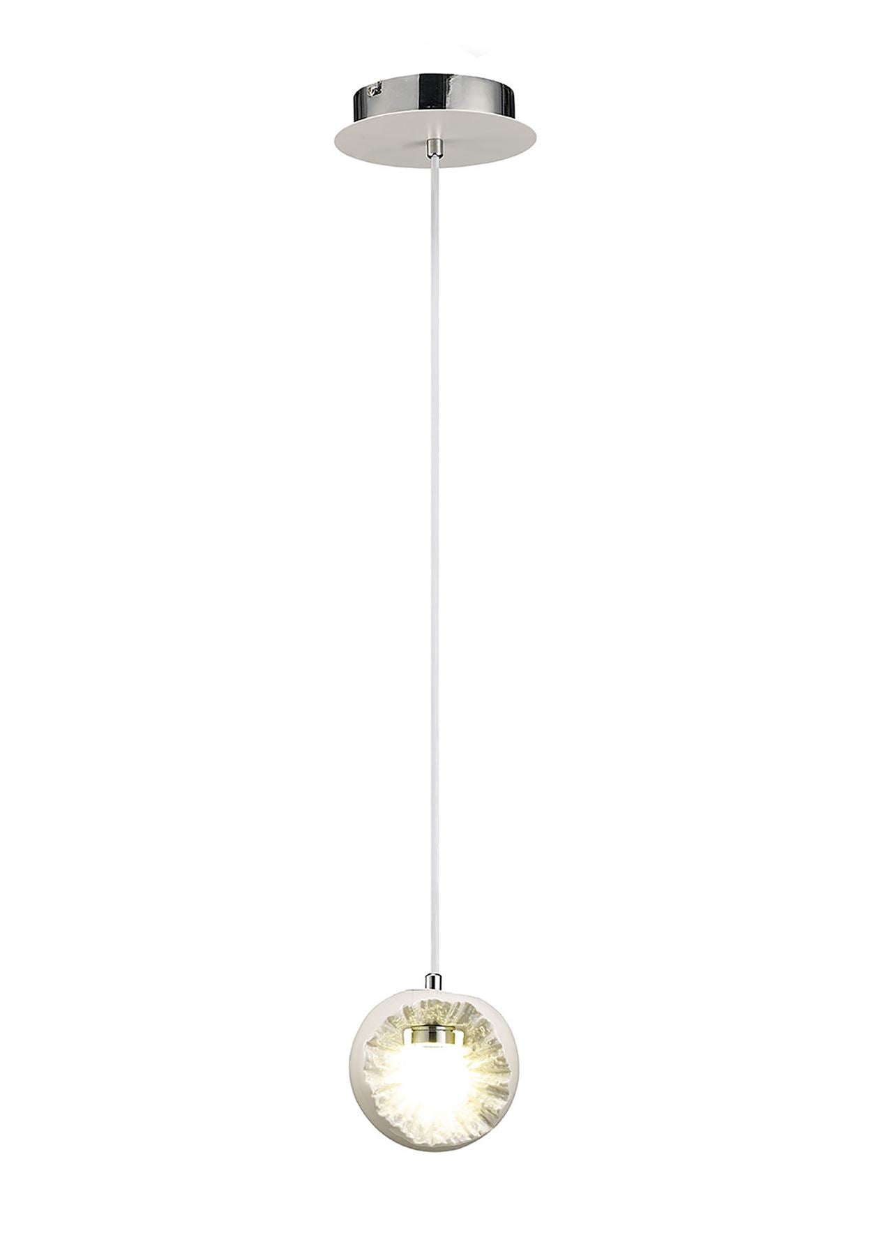 Diyas Salvio 15cm Ceramic Round Sculpture  1 x 3W LED 4200K Chrome/White, 3yrs Warranty Ceiling Pendant Light Fitting