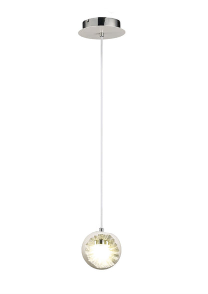 Diyas Salvio 15cm Ceramic Round Sculpture  1 x 3W LED 4200K Chrome/White, 3yrs Warranty Ceiling Pendant Light Fitting