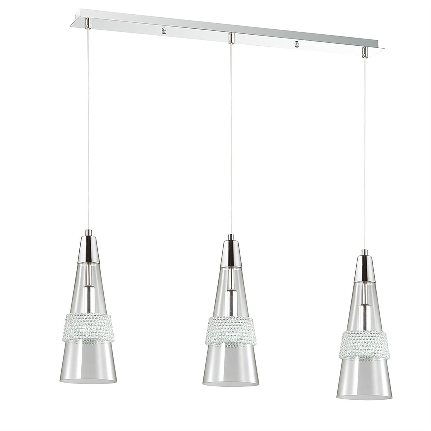Diyas Emilia  3 Light E14 Linear Polished Chrome/Crystal Ceiling Pendant Light Fitting