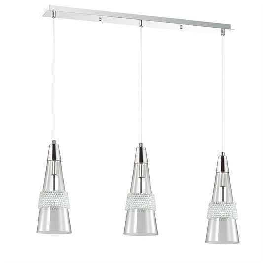 Diyas Emilia  3 Light E14 Linear Polished Chrome/Crystal Ceiling Pendant Light Fitting
