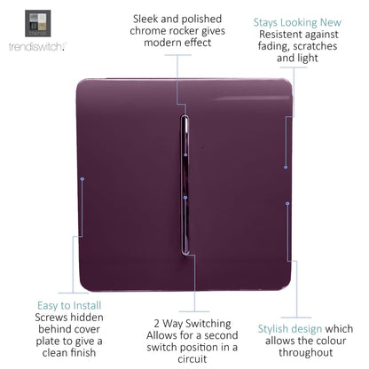 Trendi 1 Gang 2 Way 10 Amp Rocker Chrome Light Switch Glossy Plum