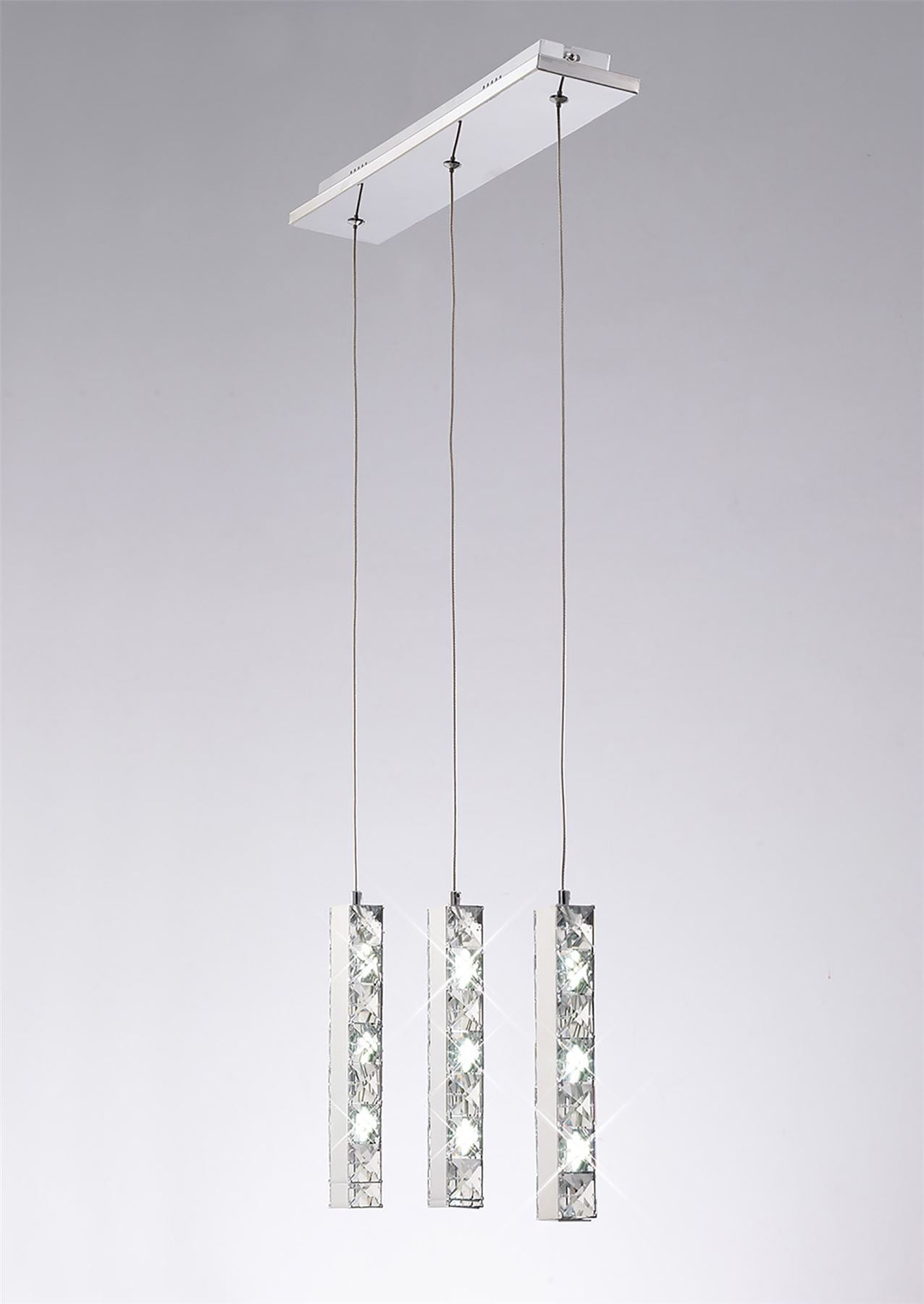 Diyas Galaxy Linear  3 Drop LED 6000K 3 X 3W Polished Chrome, Crystal Ceiling Pendant Light Fitting