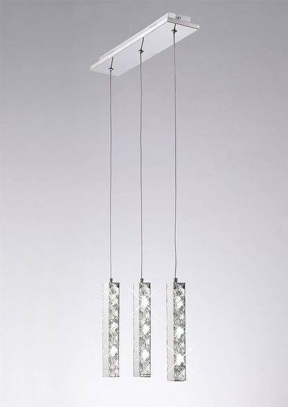 Diyas Galaxy Linear  3 Drop LED 6000K 3 X 3W Polished Chrome, Crystal Ceiling Pendant Light Fitting