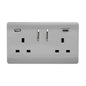 Trendi 2 Gang Artistic Modern Glossy 13 Amp 2 x Type A & C 3100mA USB Switched Plug Socket Brushed Steel