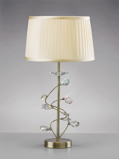 Diyas Willow Crystal Table Lamp with Cream Shade 1 Light E27 Antique Brass