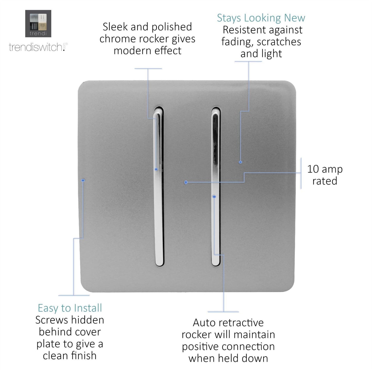 Trendi Artistic Modern Glossy Tactile Auto Retractive 2 Door Bell Switch Light Grey