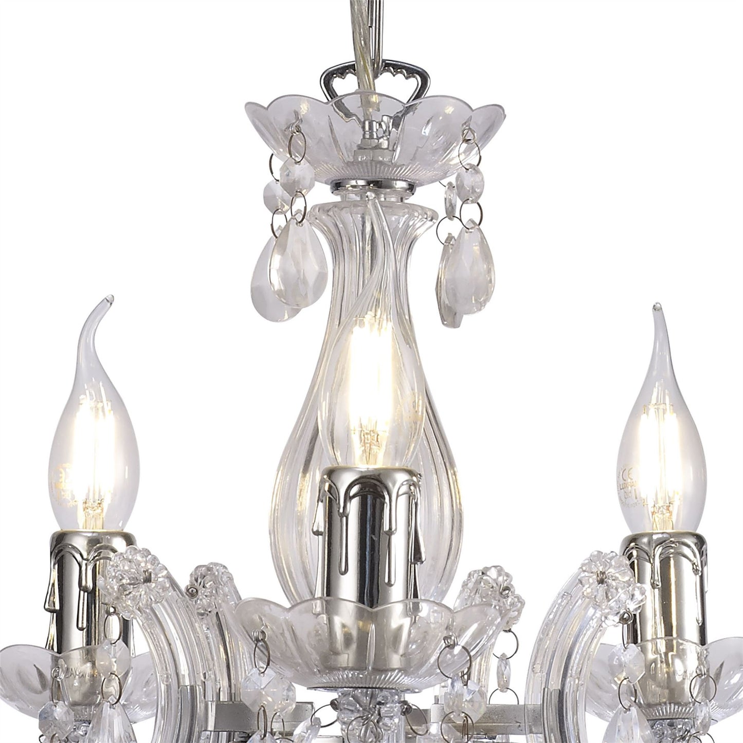Deco Floria Chandelier with Acrylic Sconce & Acrylic Droplets 5 Light E14 Polished Chrome Finish