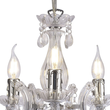 Deco Floria Chandelier with Acrylic Sconce & Acrylic Droplets 5 Light E14 Polished Chrome Finish