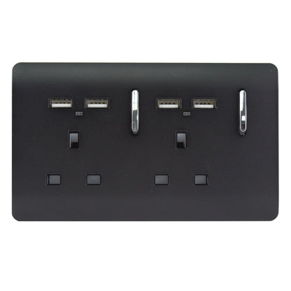 Trendi 2 Gang 13 Amp 4 x 2.1mA USB Switched Plug Socket Matt Black