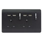 Trendi 2 Gang 13 Amp 4 x 2.1mA USB Switched Plug Socket Matt Black