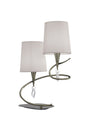 Mantra Mara Table Lamp 2 Light E14, Antique Brass with Ivory White Shades