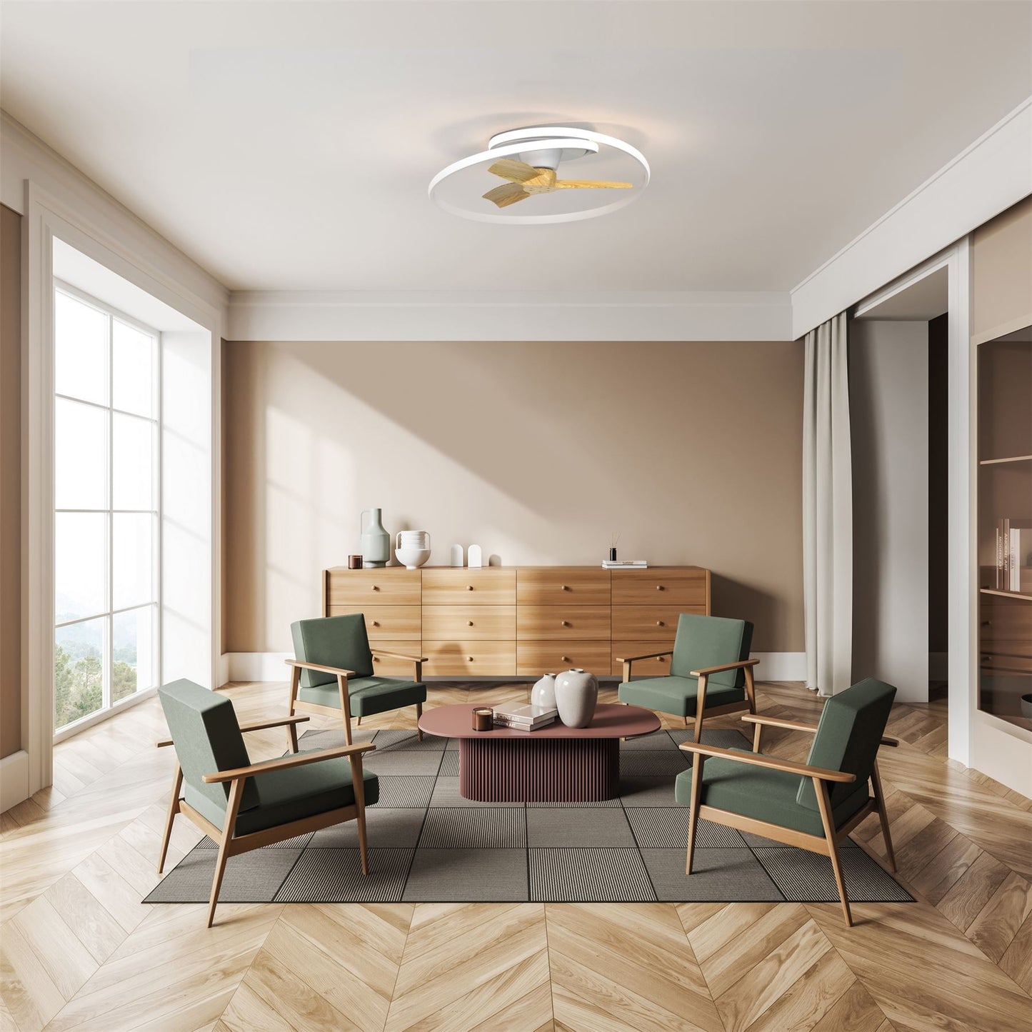 Ocean 78cm 60W LED Dimmable Ceiling Light With Built-In 35W DC Reversible Fan, Wood, 4200lm, 5yrs Warranty
