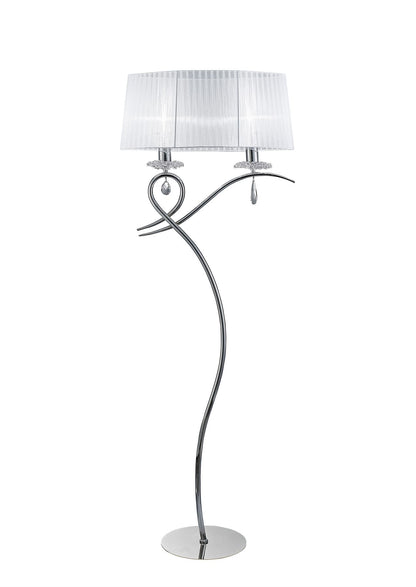 Mantra M5280 Louise Floor Lamp 2 Light E27 with White Shade Polished Chrome/Clear Crystal
