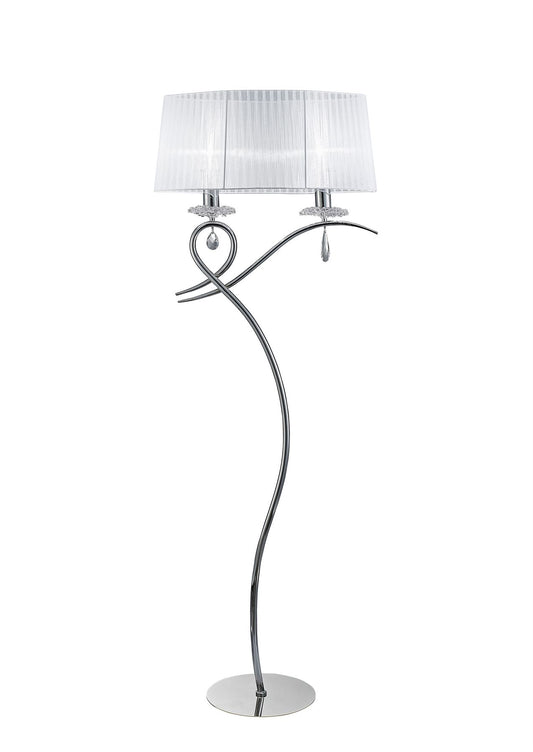 Mantra M5280 Louise Floor Lamp 2 Light E27 with White Shade Polished Chrome/Clear Crystal