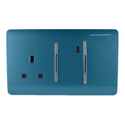 Trendi Artistic Modern Glossy 45 A Cooker Switch & Plug Socket Inc Neon Insert Ocean Blue