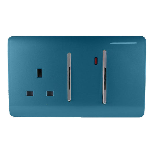 Trendi Artistic Modern Glossy 45 A Cooker Switch & Plug Socket Inc Neon Insert Ocean Blue