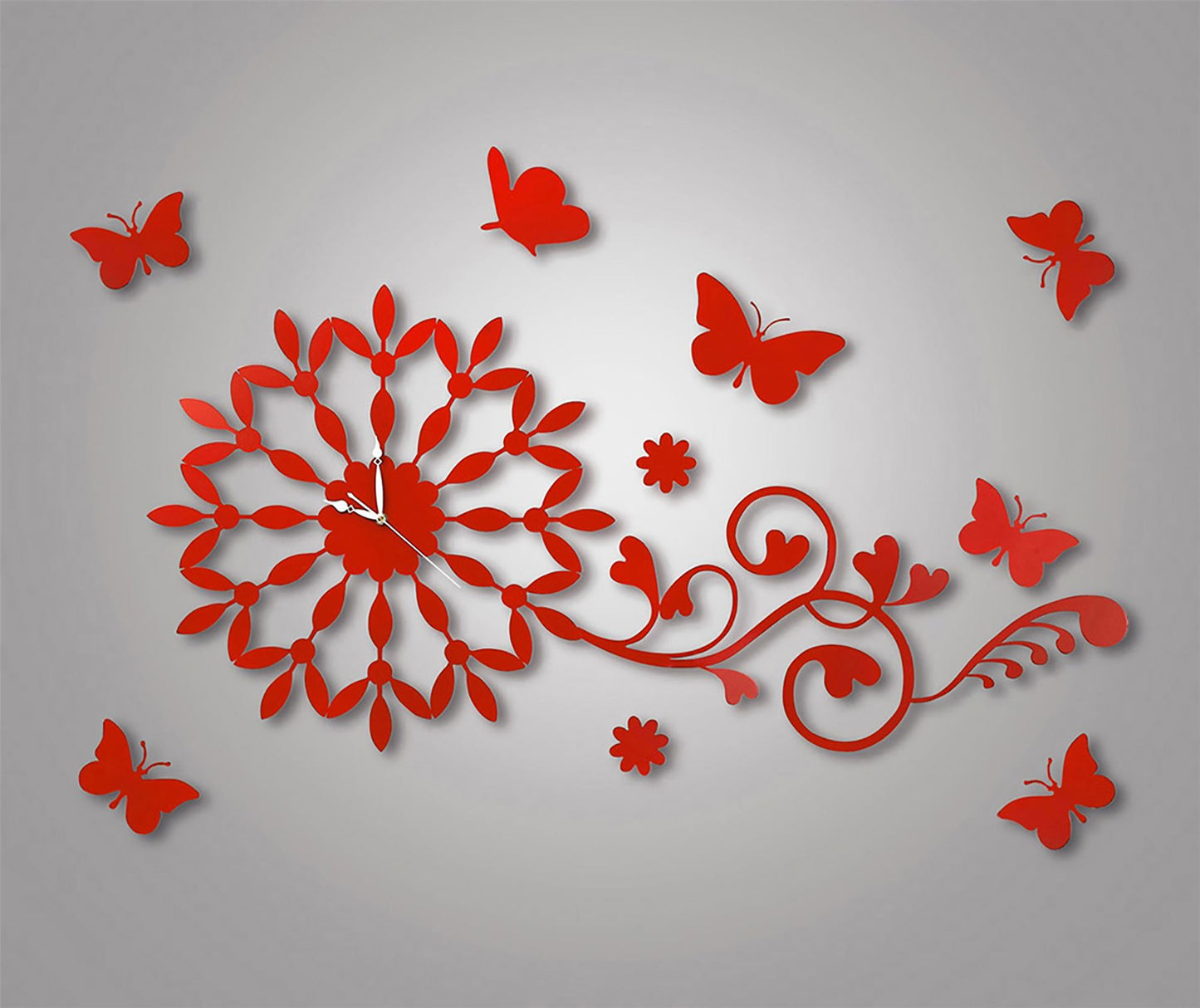 Diyas Home (DH) Infinity Butterfly Wall Art Clock Red/Crystal Wall
