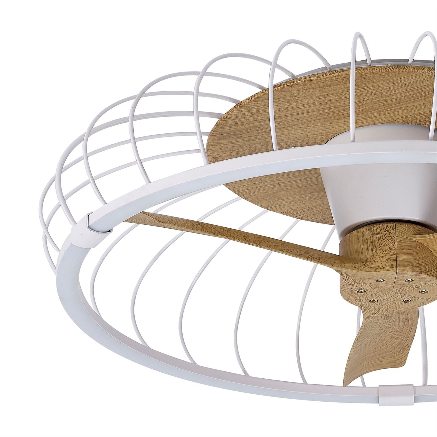 Nature 79cm 75W LED Dimmable Ceiling Light With Built-In 30W DC Reversible Fan, White/Wood Finish c/w Remote & APP Control, 5000lm
