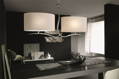 Mantra M1130 Eve Linear Pendant 2 Arm 4 Light E27, Polished Chrome with White Oval Shades