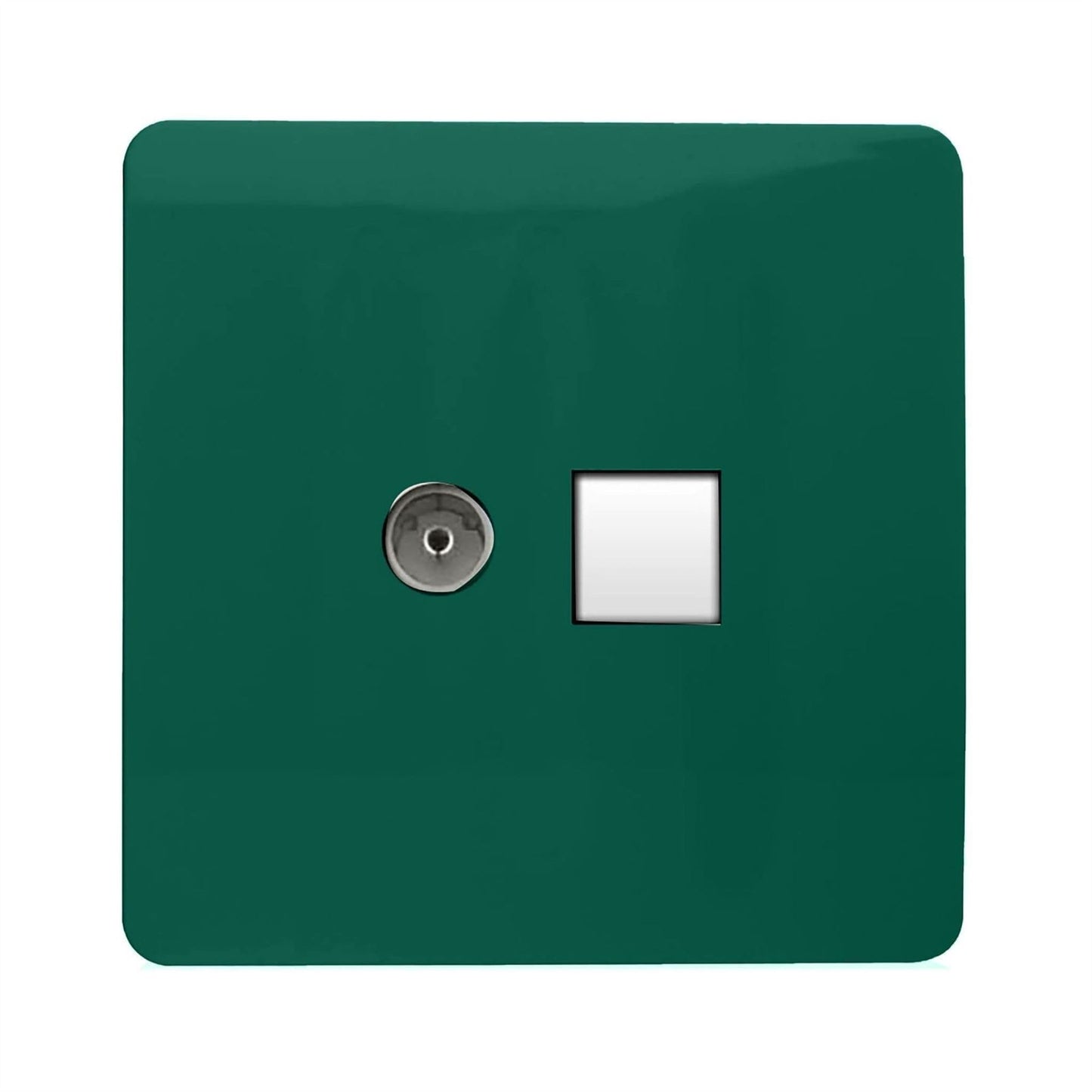 Trendi Switch 2 Gang TV Co-Axial & RJ45 Cat 6 Modern Designer PC Ethernet Sockets in Dark Green