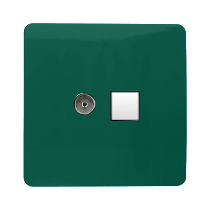 Trendi Switch 2 Gang TV Co-Axial & RJ45 Cat 6 Modern Designer PC Ethernet Sockets in Dark Green