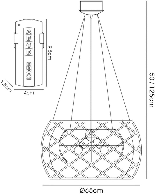 Diyas Atria 65cm  3 Light E27 with LEDs and Remote Control Stainless Steel Ceiling Pendant Light Fitting